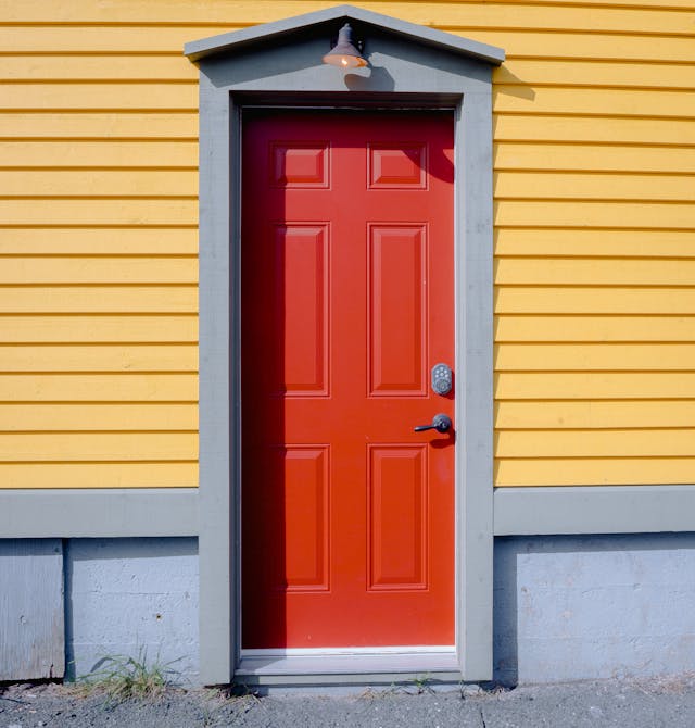 Freshly painted red door